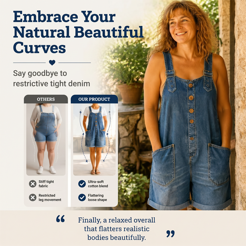 💙 Loose denim shorts for women, adjustable straps and spacious pockets S-2XL