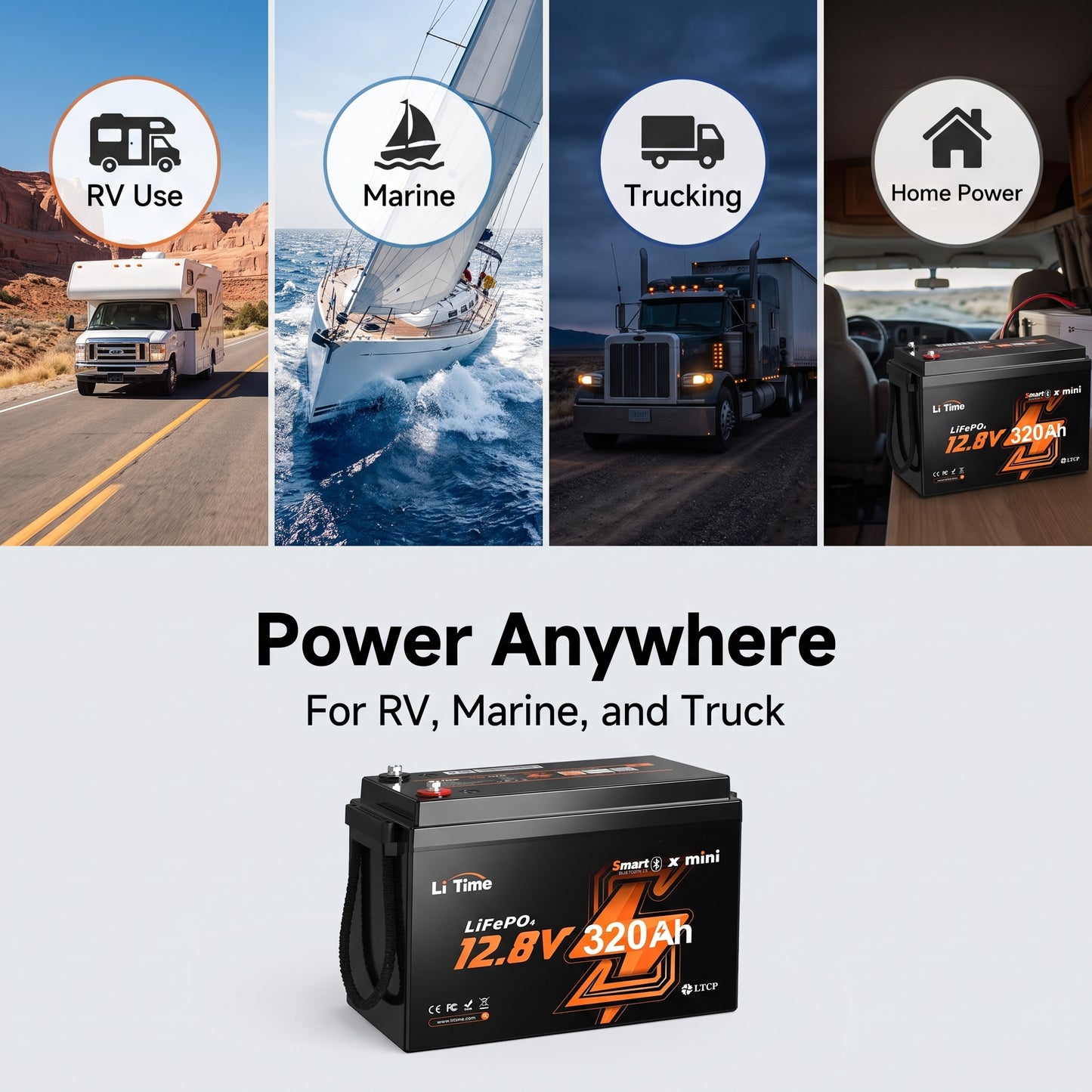 ⭐ Mini Bluetooth LiFePO4 Lithium Battery – Smart Deep Cycle Power Solution for RV, Marine, Truck & Off-Grid Solar Systems