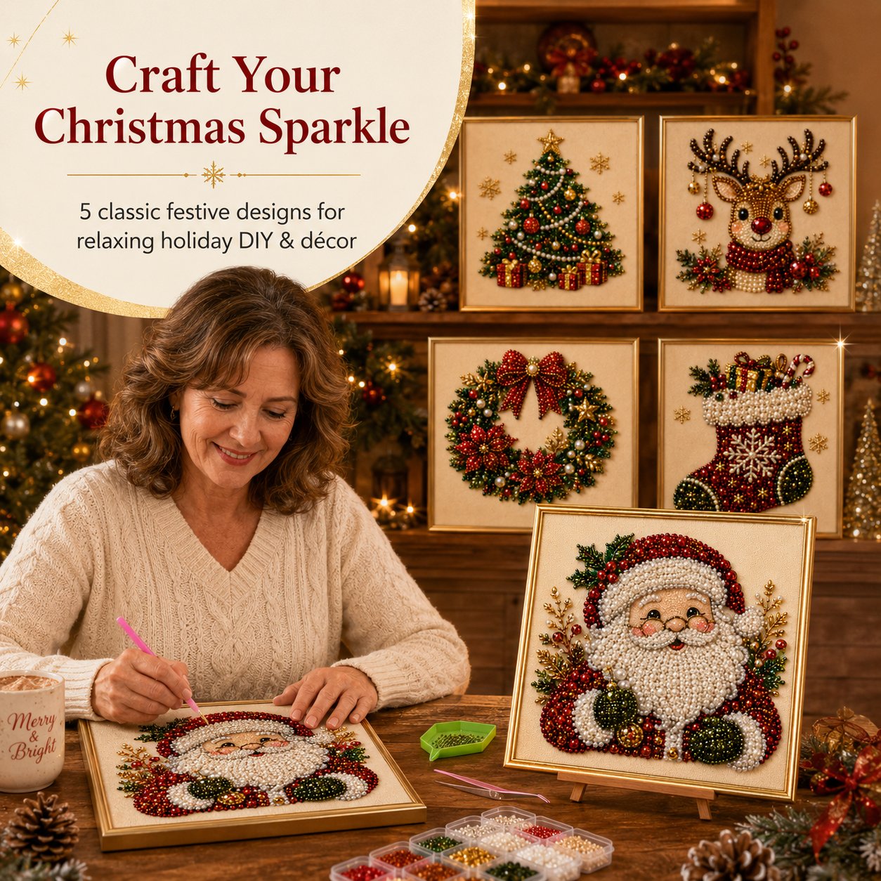 🧘Relaxing & Beginner-Friendly - 🎨💎DIY Christmas Pearl Diamond Painting Art Kit
